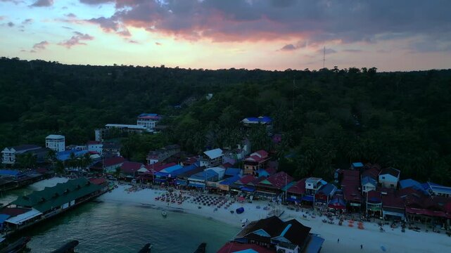 9.3.25 Koh Rong KHM, sunset island village. Nice aerial view flight drone