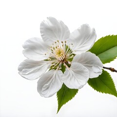 Single White Flower Blossom with Green Leaves