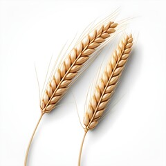 Two Golden Wheat Stalks on White Background
