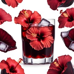 Hibiscus Flower Cocktail with Ice Cubes