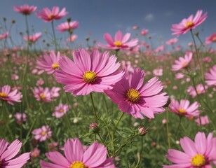 Vast pink cosmos flowers sway gently in breeze , beautiful, view, pink