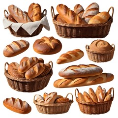 Assorted Fresh Breads in Wicker Baskets