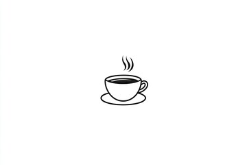 Simple black and white outline drawing of a coffee cup and saucer.