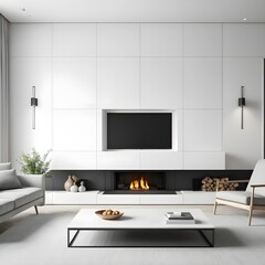 Modern Minimalist Living Room with Fireplace and TV