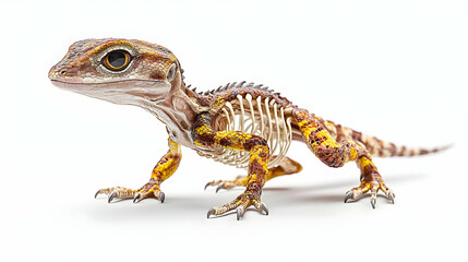Fototapeta premium Profile View Of A Speckled Lizard Skeleton Against White Background