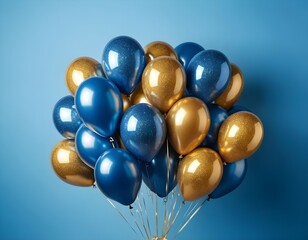 Luxury Gold and Blue Balloons on Blue Background