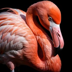 Pink Flamingo Portrait on Black Background