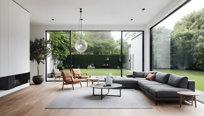 Modern Living Room with Large Windows and Garden View