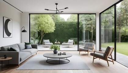 Modern Living Room with Garden View