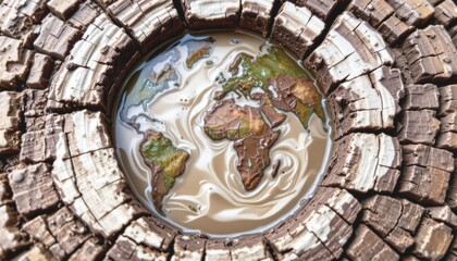 Obraz premium Reflection of the world in muddy water surrounded by wood.