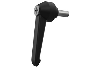 Compact Quarter-Turn Latch with Threaded Stud and Black Handle, Black L-Handle Quarter-Turn Lock an L-Shaped Handle and Cross Recess, Secure for Enclosures or Panels on a PNG Transparent Background
