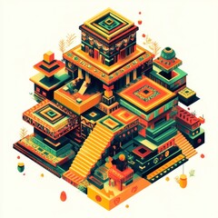 Fototapeta premium Stunning isometric featuring a fantastical surreal architectural design with colorful ornate towers intricate patterns and captivating geometric elements This digital artwork showcases a creative