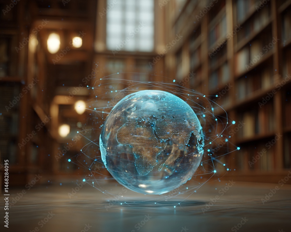 Aufkleber digital globe in library setting
