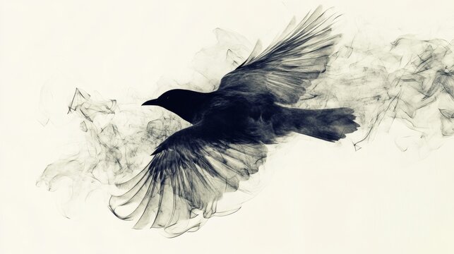 Flying crow drawing artwork black bird illustration animal sketch wings art print monochrome design graphic