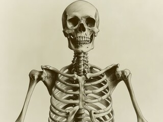 Detailed illustration of a human skeletal structure, upper body