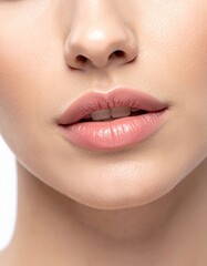 Female caucasian young adult with natural glossy lips close-up