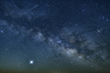 Milky Way with stars, planets, constellations and meteors
