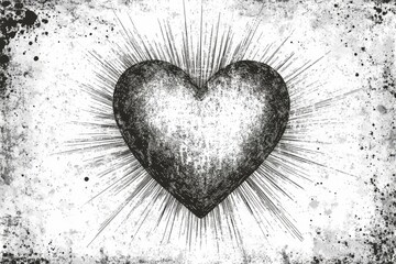 A vintage style heart design with radiating lines.