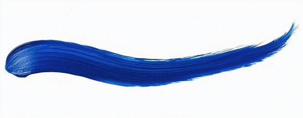 A vibrant blue paint stroke curves elegantly across a white background