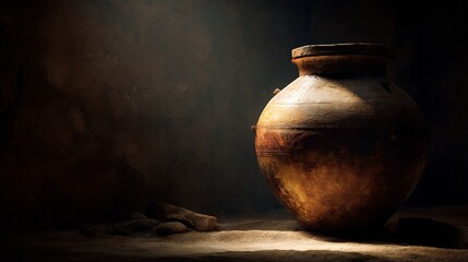 Aged Clay Jar in Low Light Setting