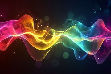 Vibrant, abstract waves of color in a dark background.