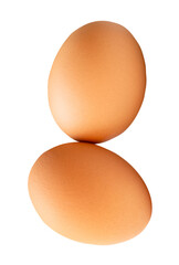 Two fresh brown chicken eggs in stack isolated with clipping path in png file format