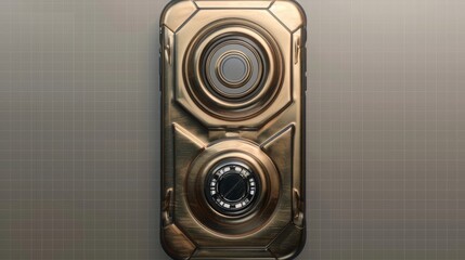 Rotarydial smartphone case isolated on transparent background metallic gold .