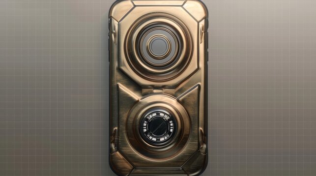 Rotarydial smartphone case isolated on transparent background metallic gold .