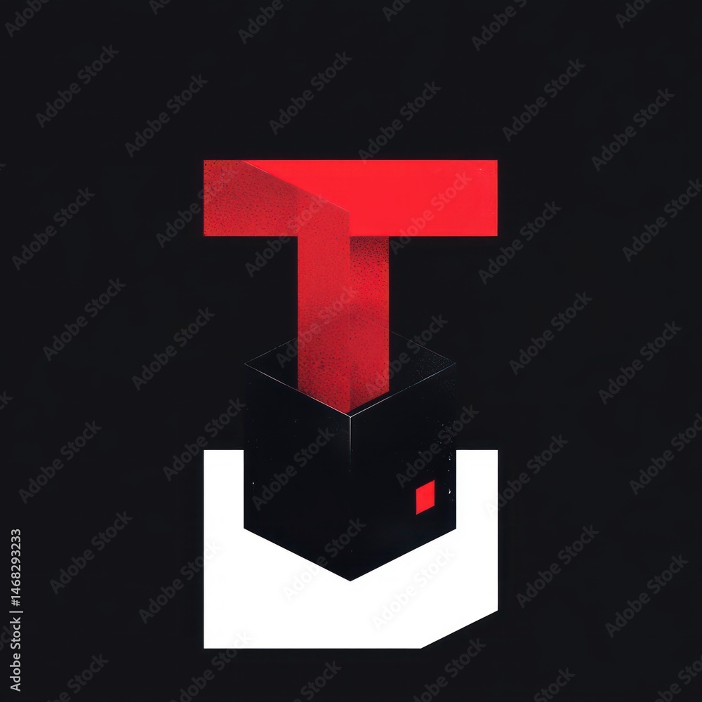 Poster abstract geometric composition with red and black shapes forming a three-dimensional structure again