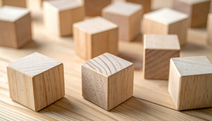 Natural Wooden Cubes on Wooden Table: Perfect for Crafts & Building