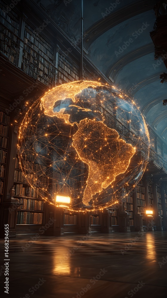 Poster illuminated terrestrial network in library setting