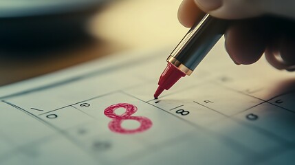 Marking a Date on the Calendar, Close-up of a hand with pink nails marking a date on a calendar with a red pen