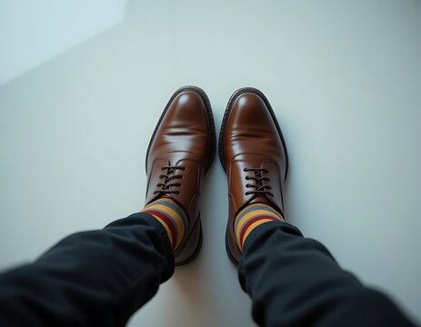Polished Brown Oxfords and Striped Socks from Above