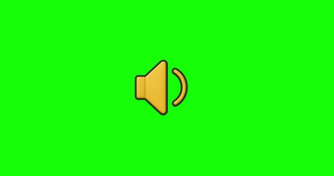 3D speaker sound icon with animated motion on green screen. Ideal for audio, volume, music, or alert visuals. Easy to use with chroma key for media, video editing, or user interface design.