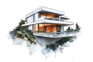 Modern architectural design illustration of a contemporary home.