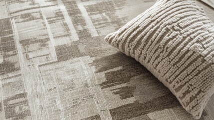 Beige patterned rug and textured throw pillow