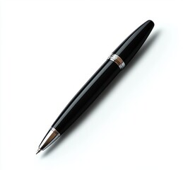Sleek black ballpoint pen with silver accents and smooth glossy finish on a white background