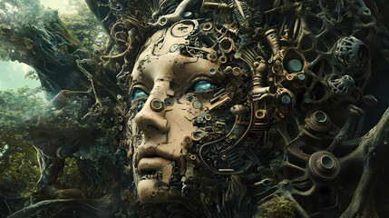 surreal forest mechanical face