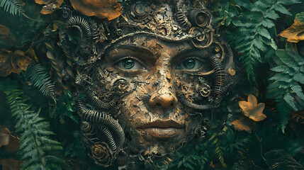 surreal forest mechanical face
