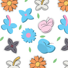 Floral pattern with cute stickers. Vector