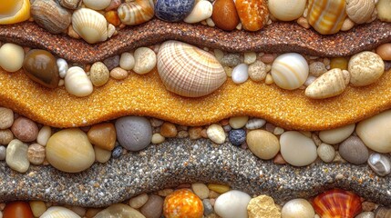 Layered beach stones and sand