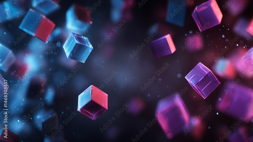 Aufkleber translucent cubes in motion: digital rendering