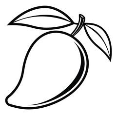 Simple Line Drawing of a Mango with Leaves