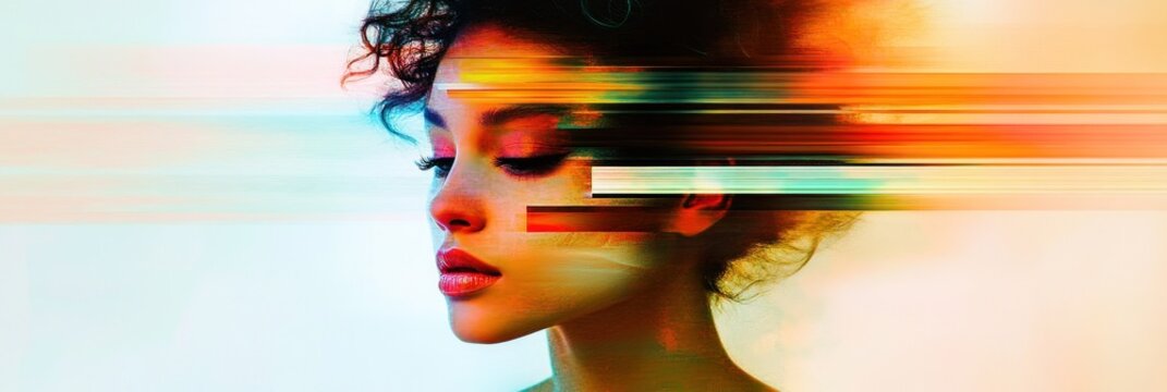 Chromatic aberration portrait of a girl with expressive features