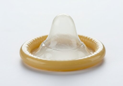 Close up of a condom isolated on white background