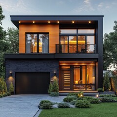 Modern two-story home exterior design with contemporary style.