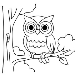 owl cute cartoon animal character coloring page  illustration. Wild animal