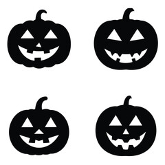 A scary Halloween pumpkin set with carved evil faces, perfect for autumn holiday celebration illustrations