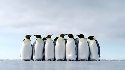 Obraz premium Emperor Penguins Standing In Row On Ice