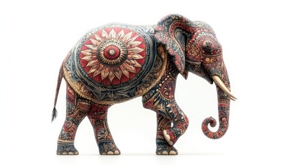 Obraz premium Ornate Carved Elephant Figurine with Vibrant Oriental Patterns and Intricate Detailing Handcrafted Traditional Asian Artcraft